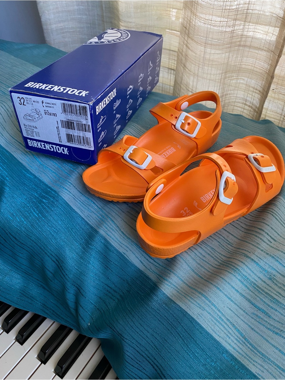 Birkenstock Kids Orange EVA Sandals with White Buckles